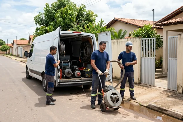 Profissionais preparados para atendimento emergencial de desentupimento.